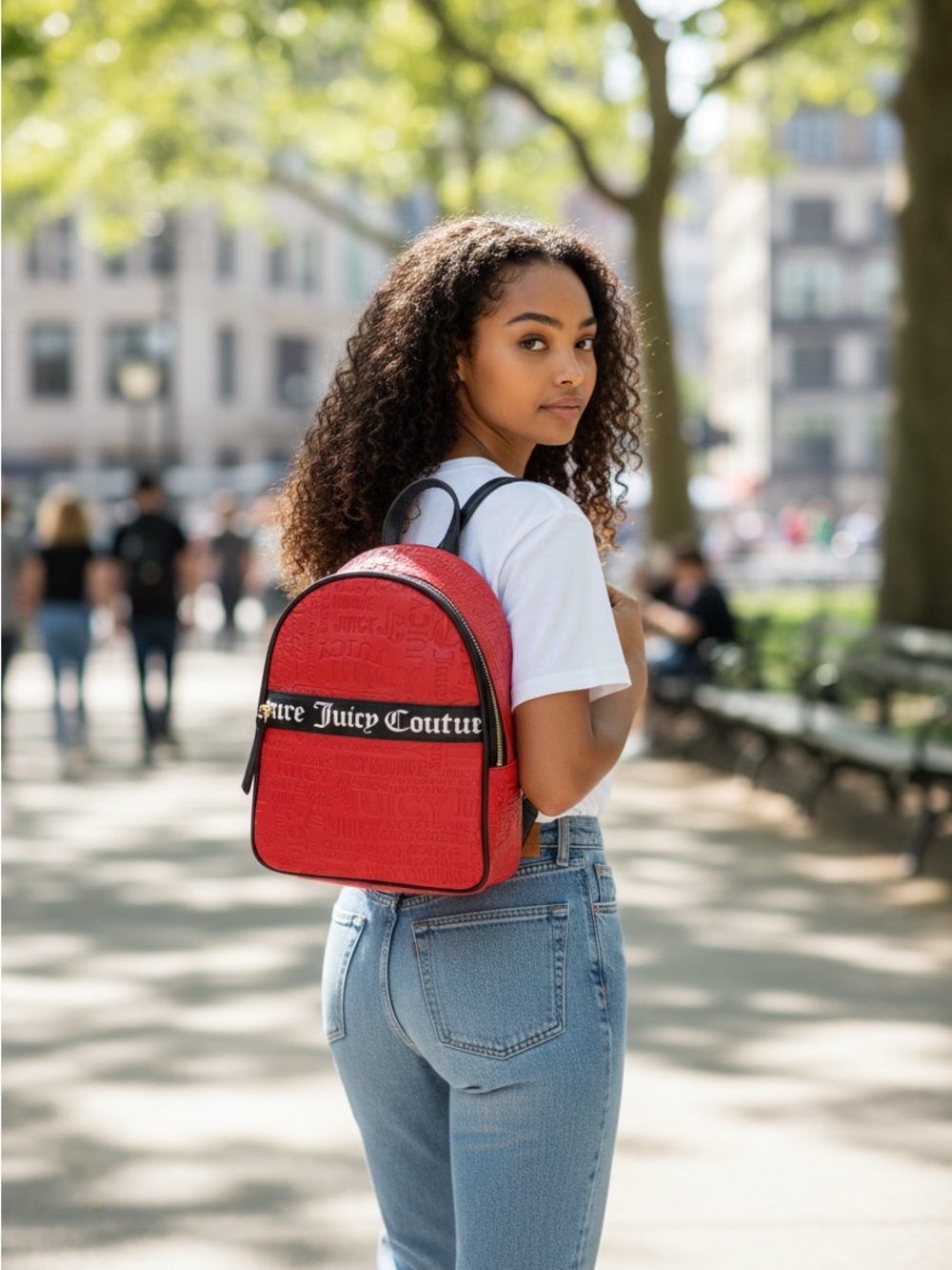 Juicy Couture Red Mini Backpack with Black Logo Strap